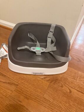 Ingenuity Gray and White Baby Booster Seat with Safety Harness